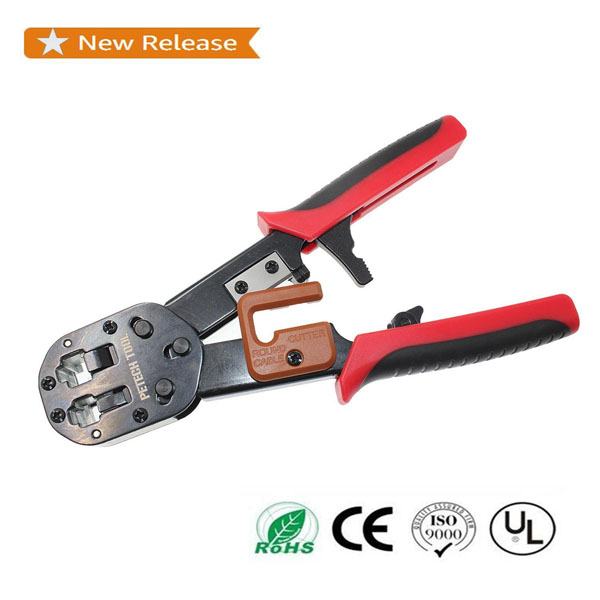 PETECHTOOL EZ RJ45 Crimp Tool for for RJ11 RJ12 and RJ45 connector HD Crimping Tool with wire cutter, cable stripper and cable stripping blades Upgraded Version - PETECHTOOL