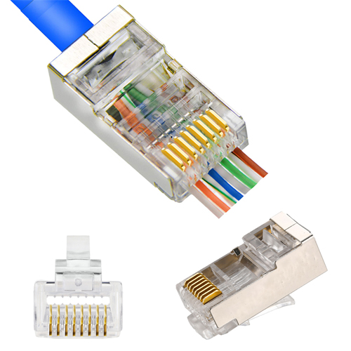 RJ45 CAT5 CAT6 Shielded Connector End Pass Through Gold Plated Ethernet 8P8C 3u Modular Plug 20Pack