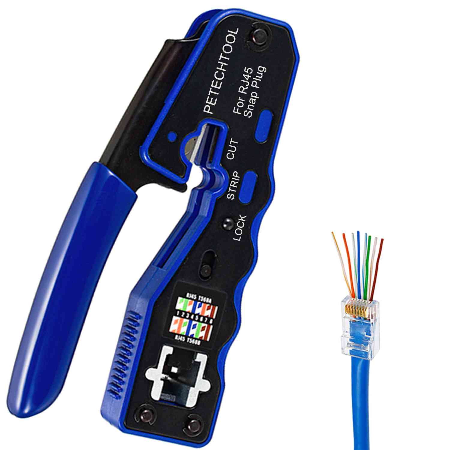 RJ45 Crimp Tool Pass Through Cutter for Cat6 Cat5 Cat5e 8P8C Modular Connectors All-in-one Wire Tool