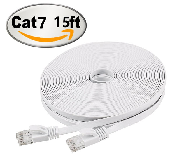 PETECHTOOL ​PETECH Cat7 Ethernet Cable 5m/16ft Flat Internet Patch Network Cable with Snagless RJ45 Connectors White