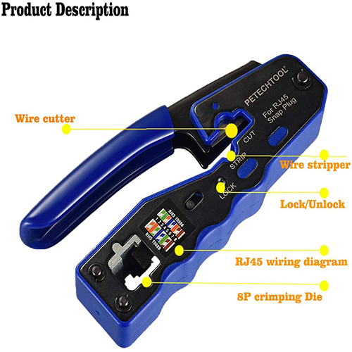 PETECHTOOL RJ45 CAT6 Connector End Pass Through Ethernet 8P8C Modular Plug  for Ethernat Cable(20 Pieces)