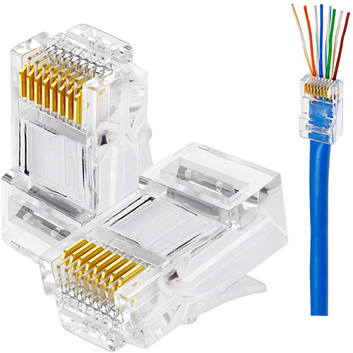 RJ45 Cat6 Cat5 Connector Gold Plated 8P8C Ethernet Pass Through Plug(50Pack)