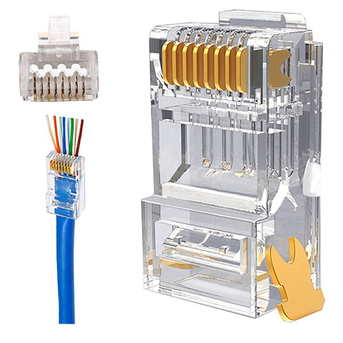 PETECHTOOL RJ45 23awg Cat6a Cat6 Pass Through Connectors Gold Plated 8P8C Modular Ethernet UTP Network Cable Plug for 23awg to 24awg Cables-50 Packs