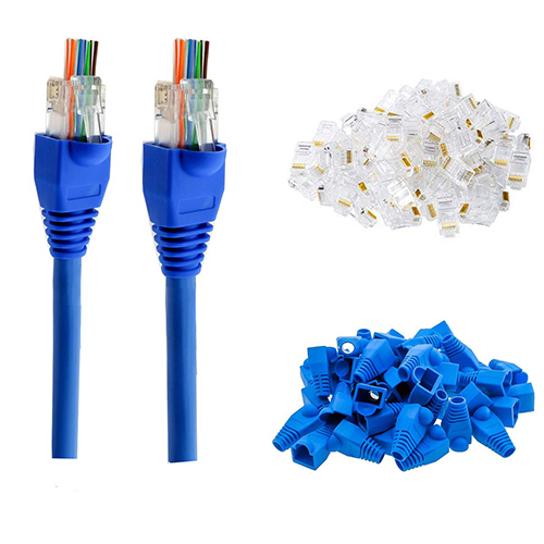 RJ45 Cat6 Pass Through Connectors Gold Plated 8P8C Ends and Blue Strain Relief Boots for CAT6 RJ45 Ethernet Network Cable Connector Plug Cover 100/100 (200 Packs Total)