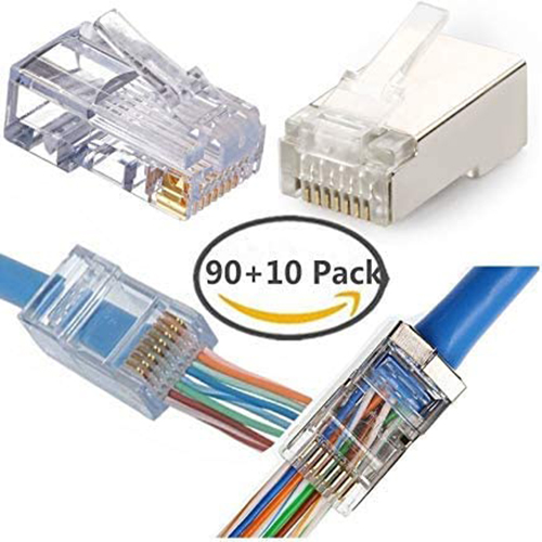 RJ45 CAT5 Cat6 Connector Pass Through Enthernet Network Shiled Clear Ends Plug 100pcs