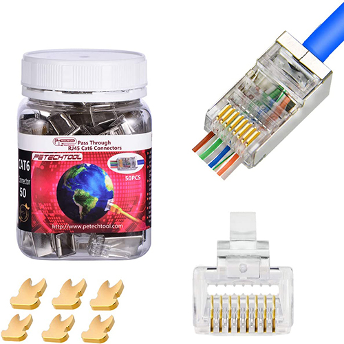 RJ45 Shielded Cat5 CAT6 Connector 8P8C End Pass Through Plugs Gold Plated (50 Packs)